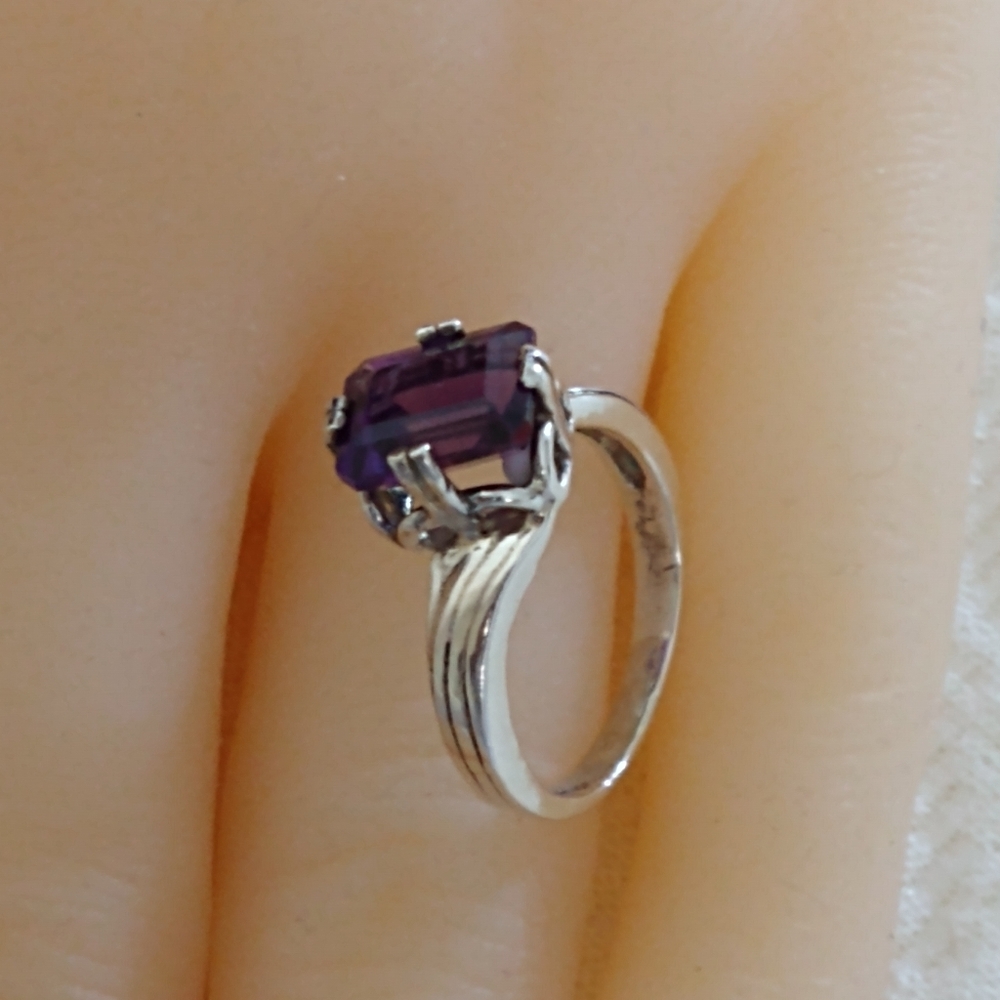 PURPLE STONE RING - SOLID 925 SILVER - Picture 2 of 5